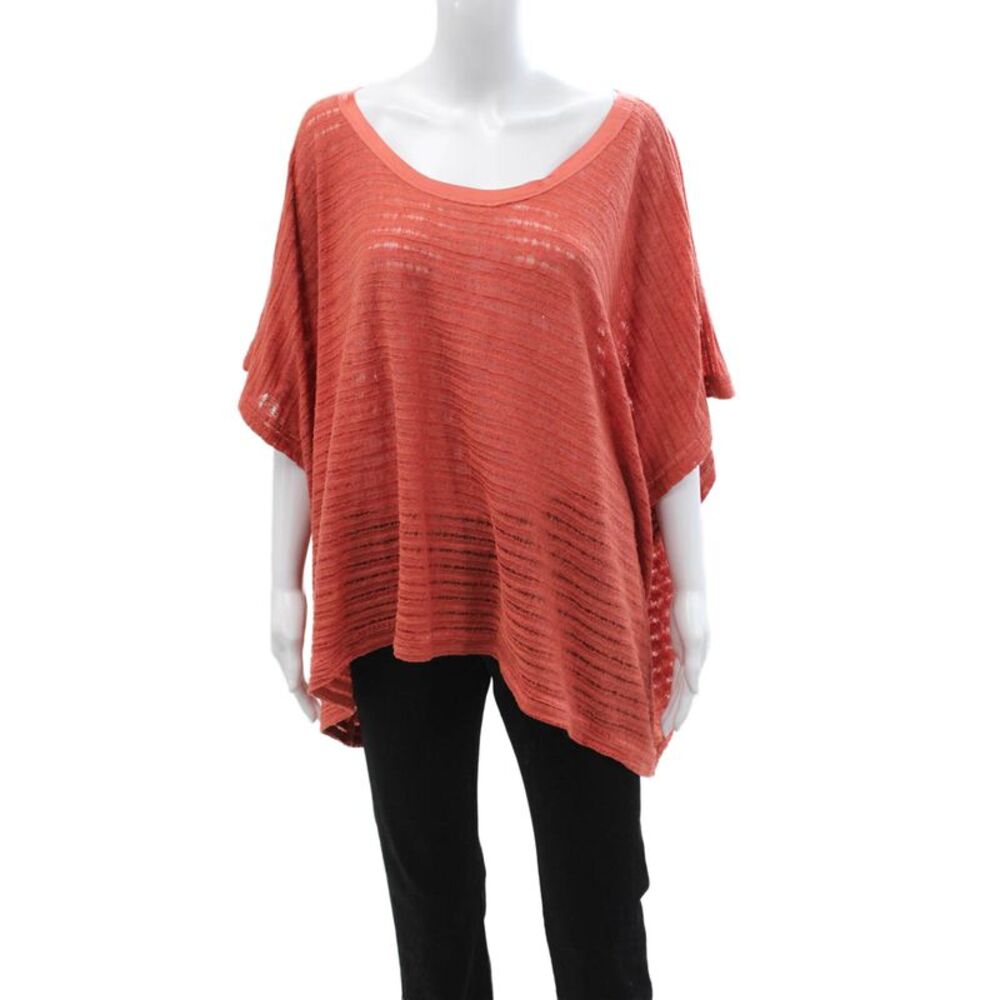 Robbi & Nikki Womens Tunic Orange Striped Boho Short Sleeve Round Neck Size L
